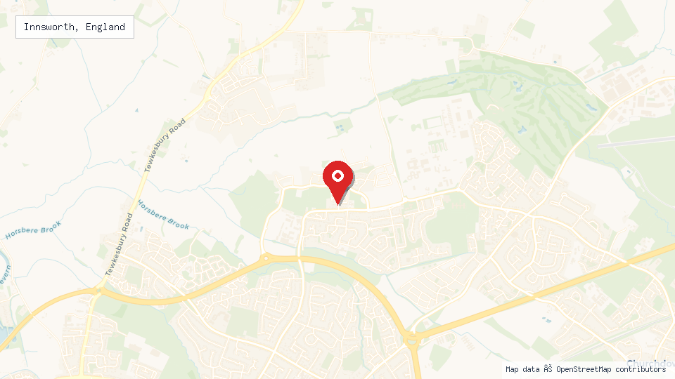 Street map of Innsworth, England with location pin