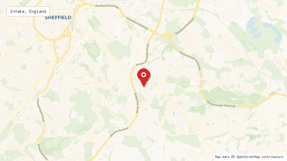 Street map of Intake, England with location pin