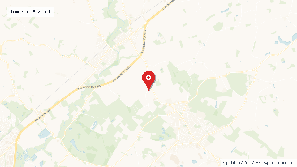 Street map of Inworth, England with location pin