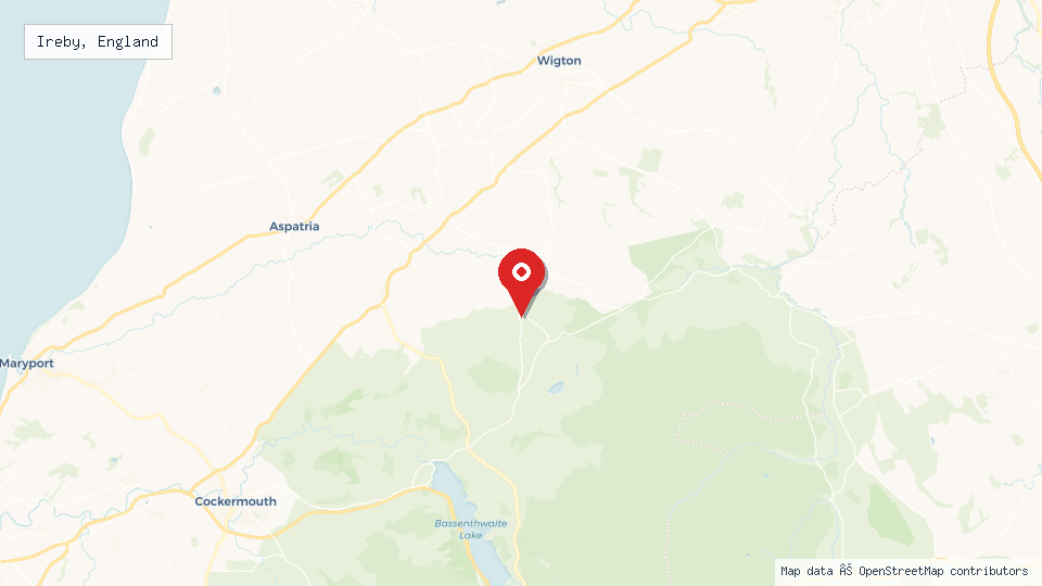 Street map of Ireby, England with location pin