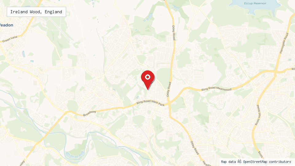 Street map of Ireland Wood, England with location pin