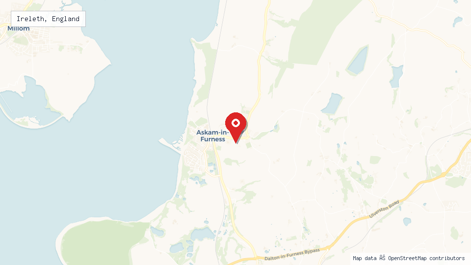 Street map of Ireleth, England with location pin