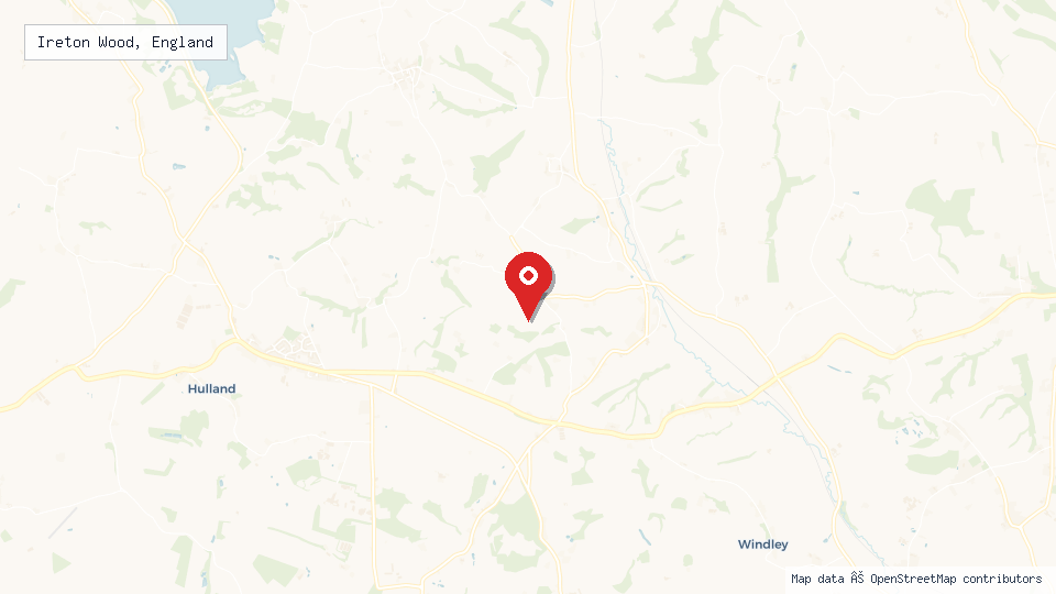 Street map of Ireton Wood, England with location pin