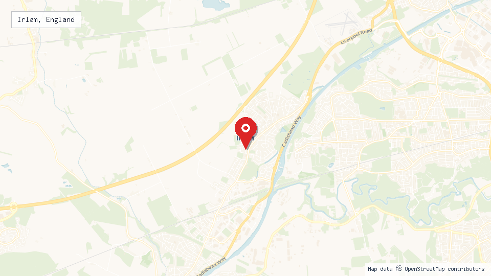 Street map of Irlam, England with location pin
