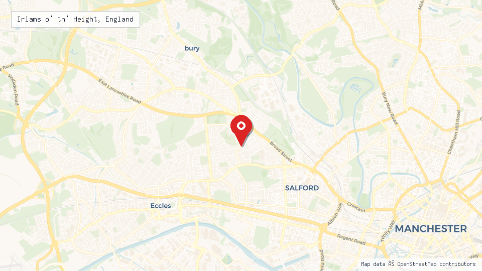 Street map of Irlams o' th' Height, England with location pin