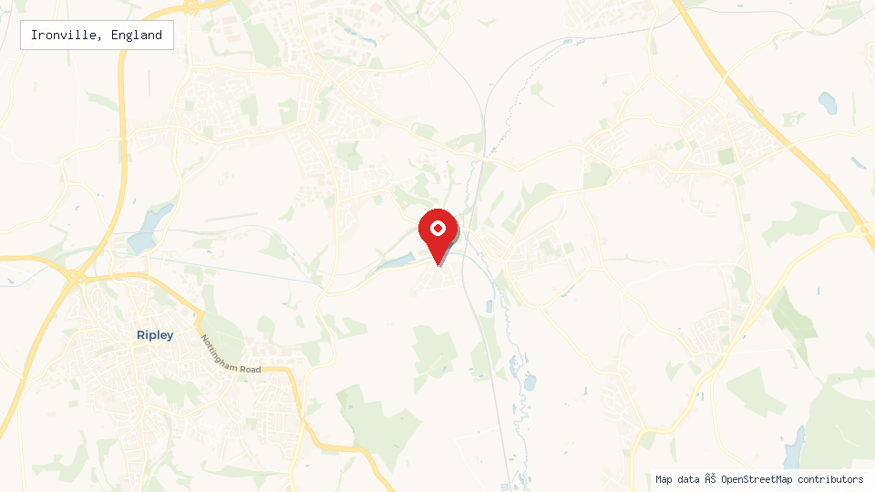Street map of Ironville, England with location pin