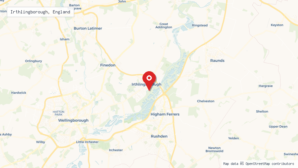 Street map of Irthlingborough, England with location pin