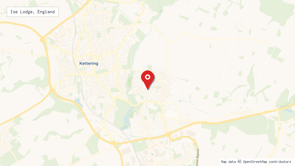 Street map of Ise Lodge, England with location pin