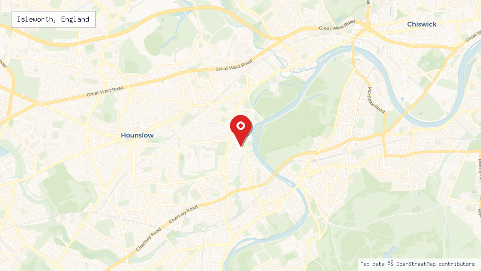 Street map of Isleworth, England with location pin