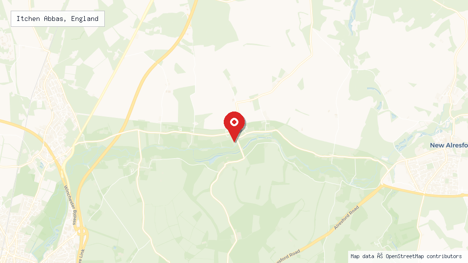 Street map of Itchen Abbas, England with location pin