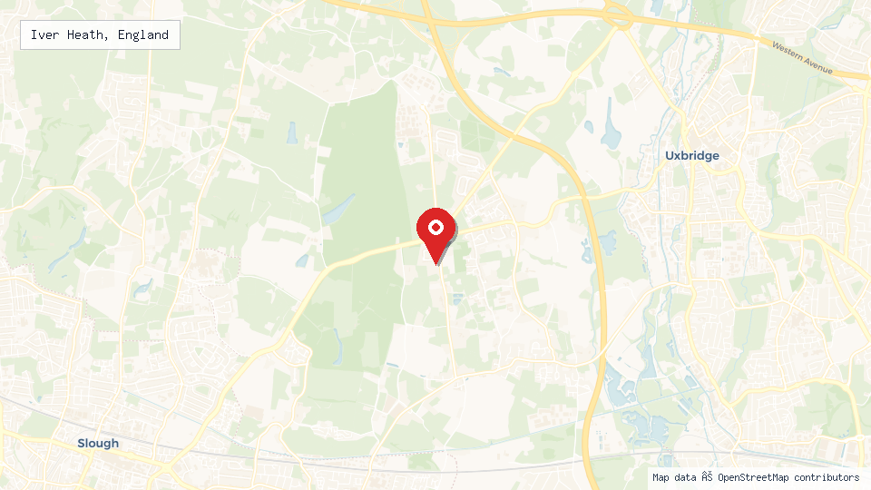 Street map of Iver Heath, England with location pin
