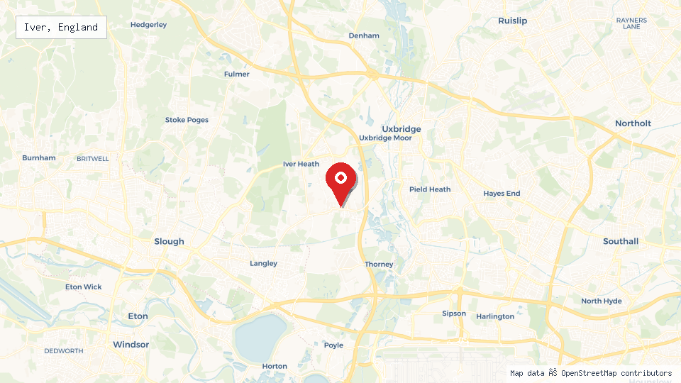 Street map of Iver, England with location pin