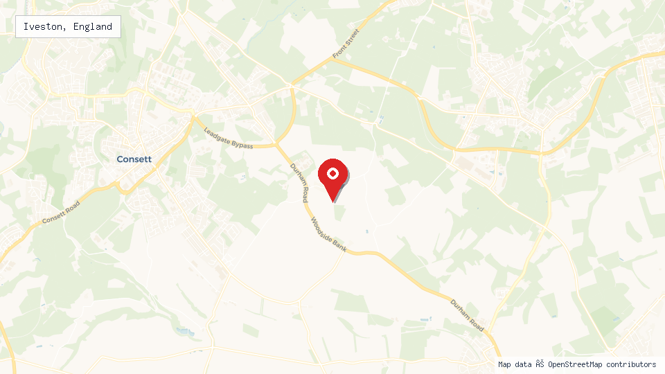 Street map of Iveston, England with location pin