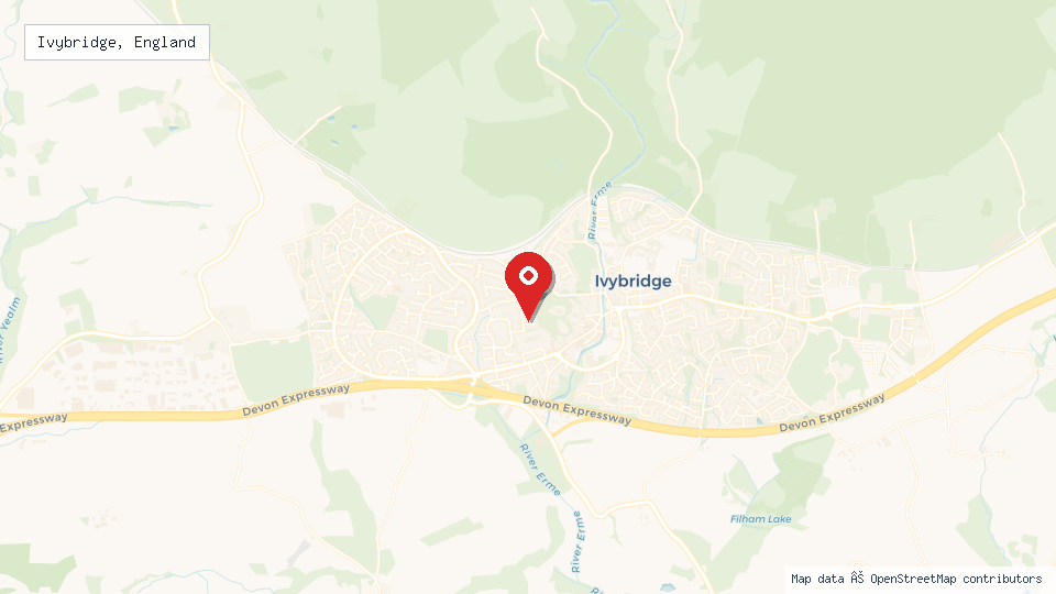 Street map of Ivybridge, England with location pin