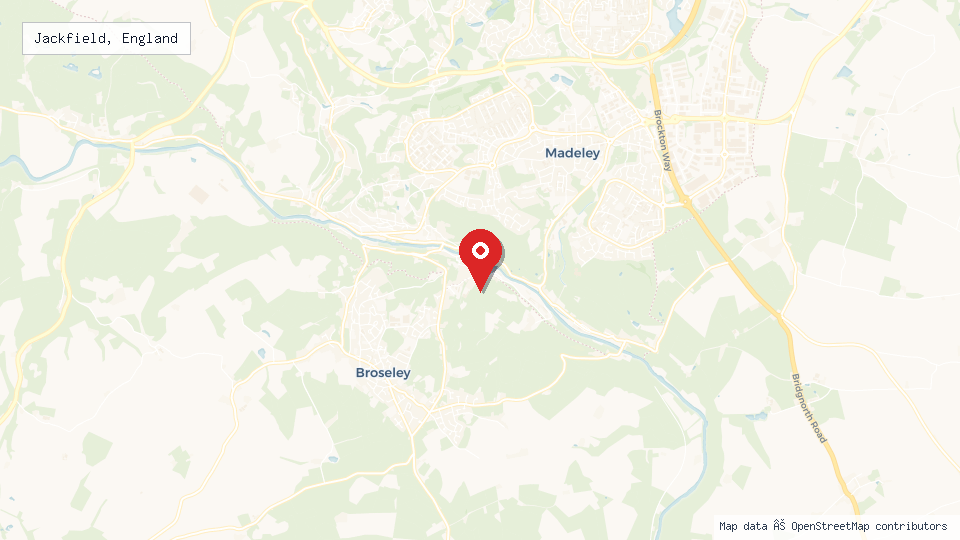 Street map of Jackfield, England with location pin