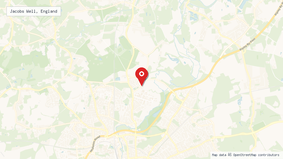 Street map of Jacobs Well, England with location pin