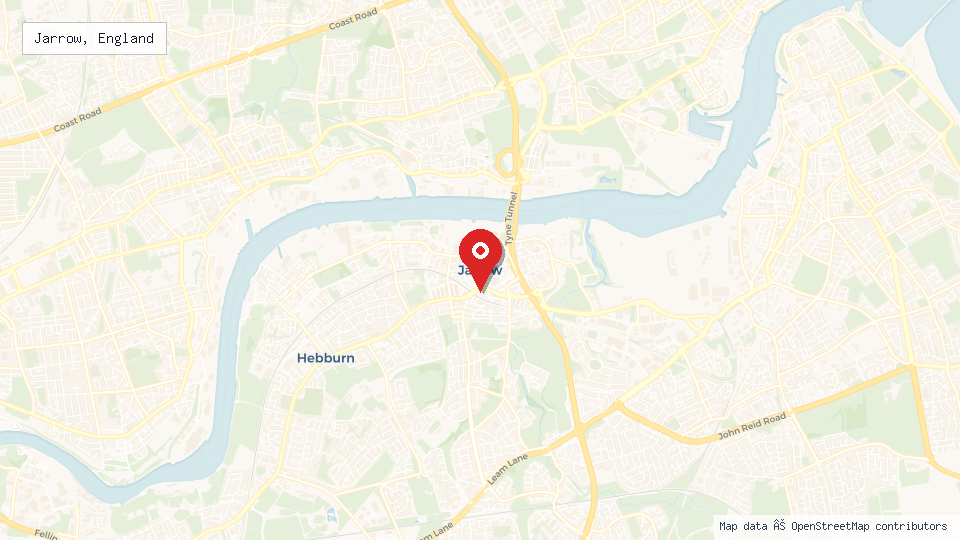 Street map of Jarrow, England with location pin