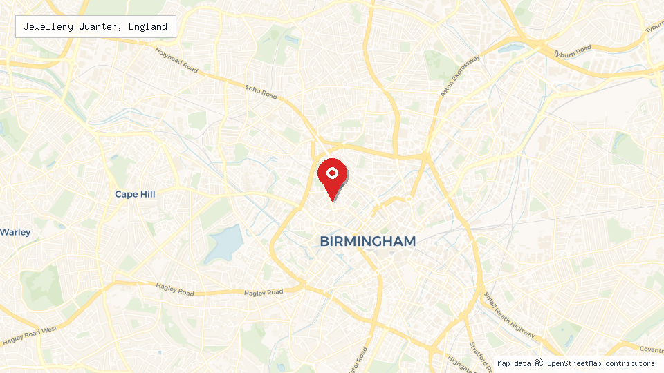 Street map of Jewellery Quarter, England with location pin