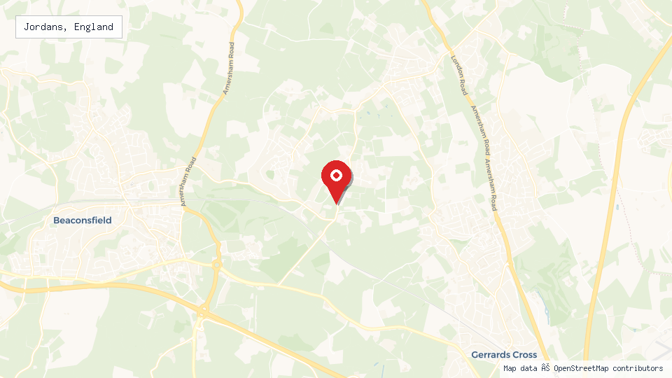 Street map of Jordans, England with location pin