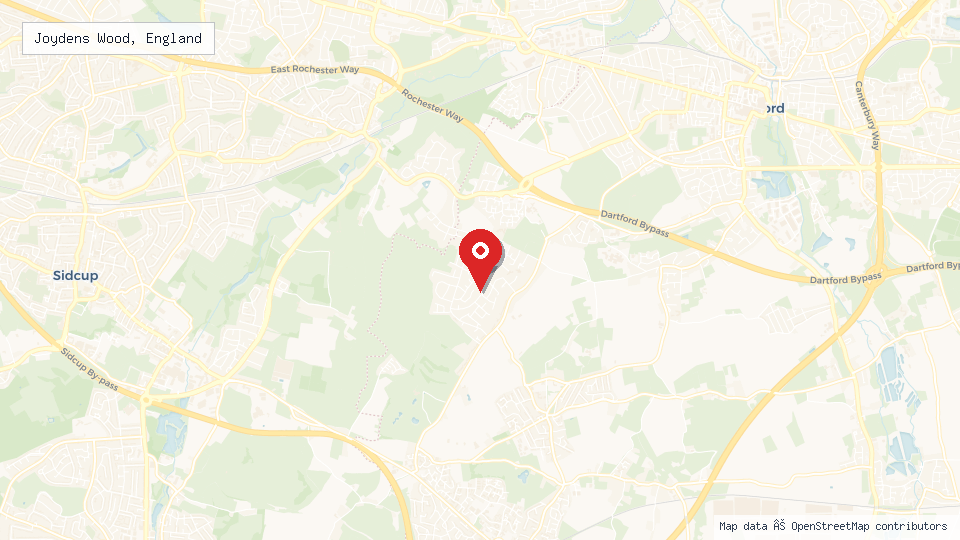 Street map of Joydens Wood, England with location pin
