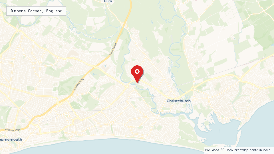Street map of Jumpers Corner, England with location pin