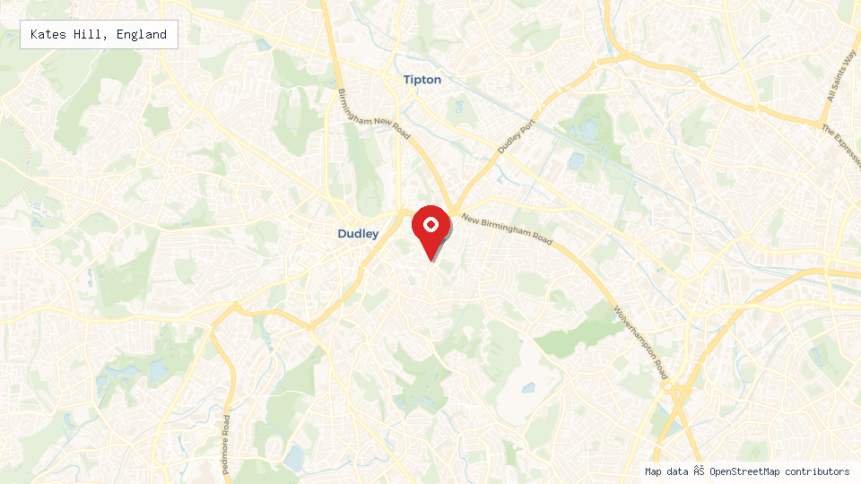 Street map of Kates Hill, England with location pin