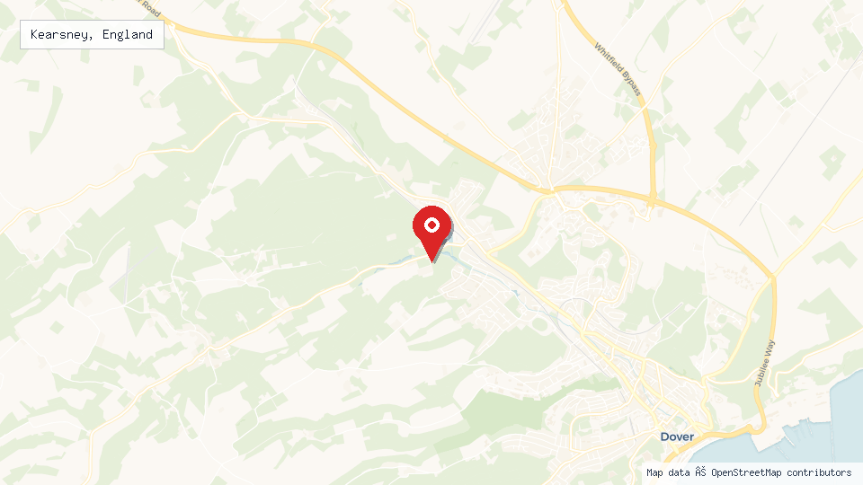 Street map of Kearsney, England with location pin