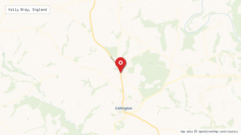Street map of Kelly Bray, England with location pin