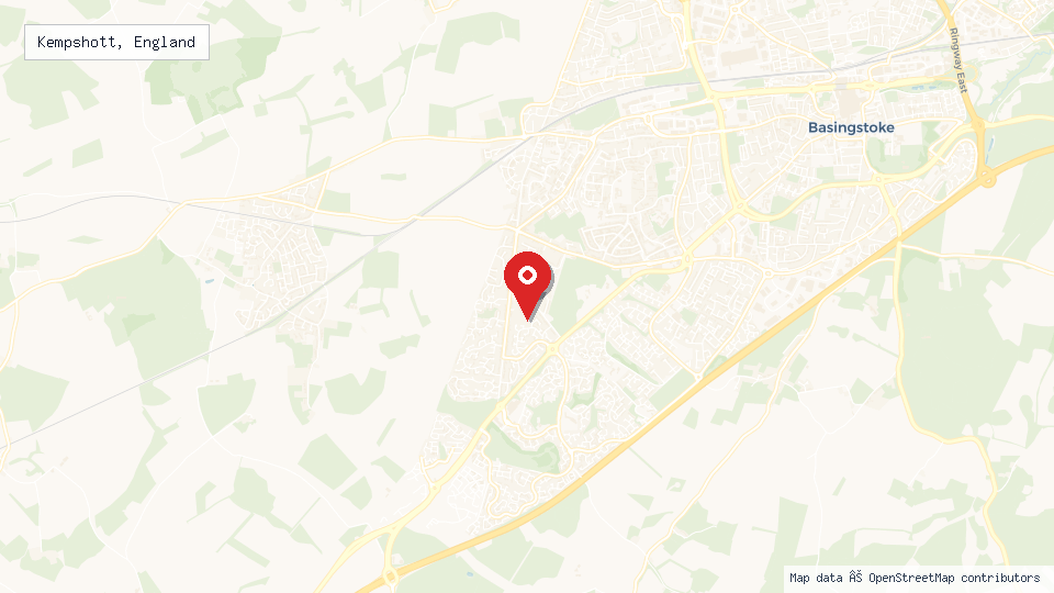 Street map of Kempshott, England with location pin