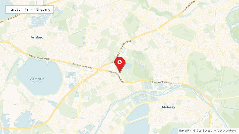 Street map of Kempton Park, England with location pin