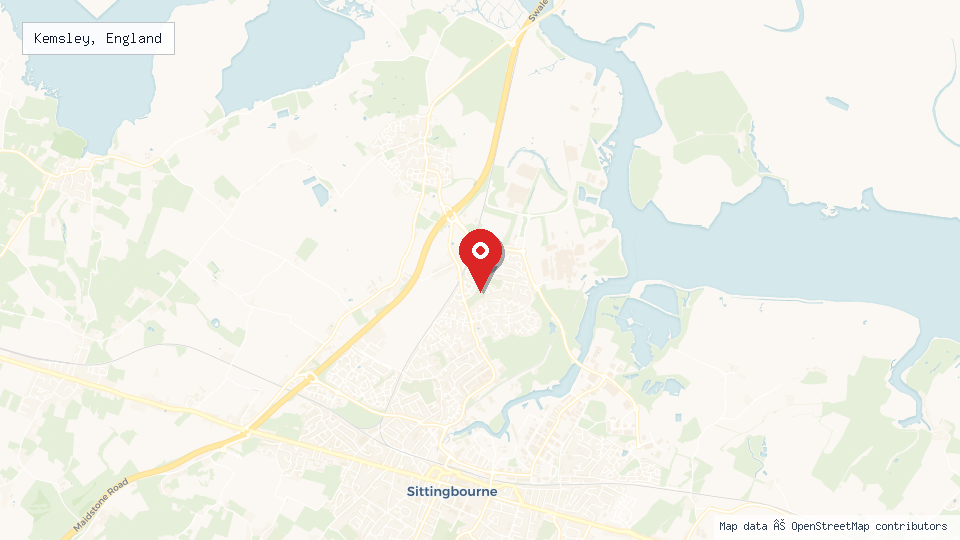 Street map of Kemsley, England with location pin