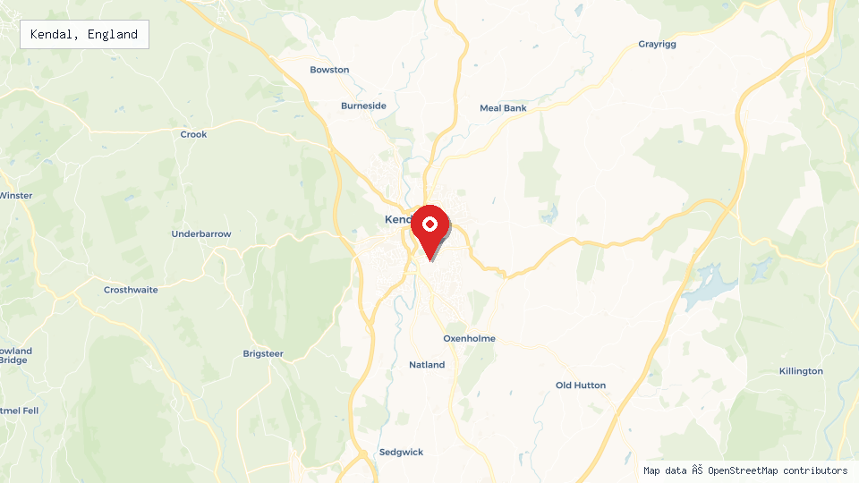 Street map of Kendal, England with location pin