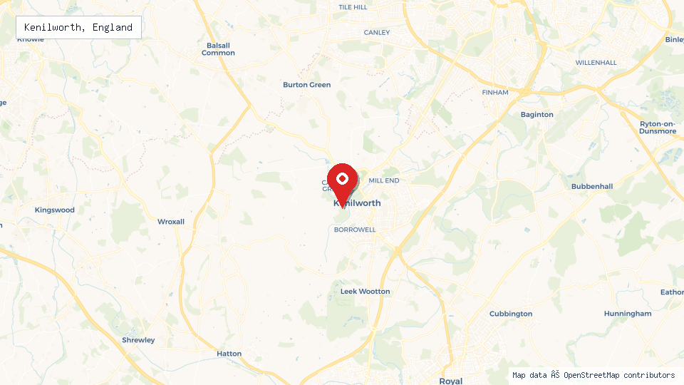 Street map of Kenilworth, England with location pin