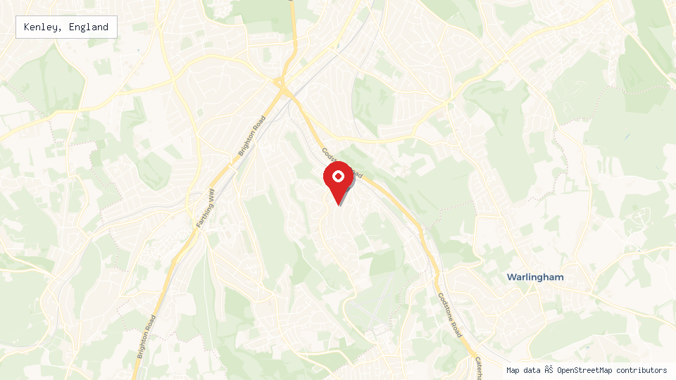 Street map of Kenley, England with location pin