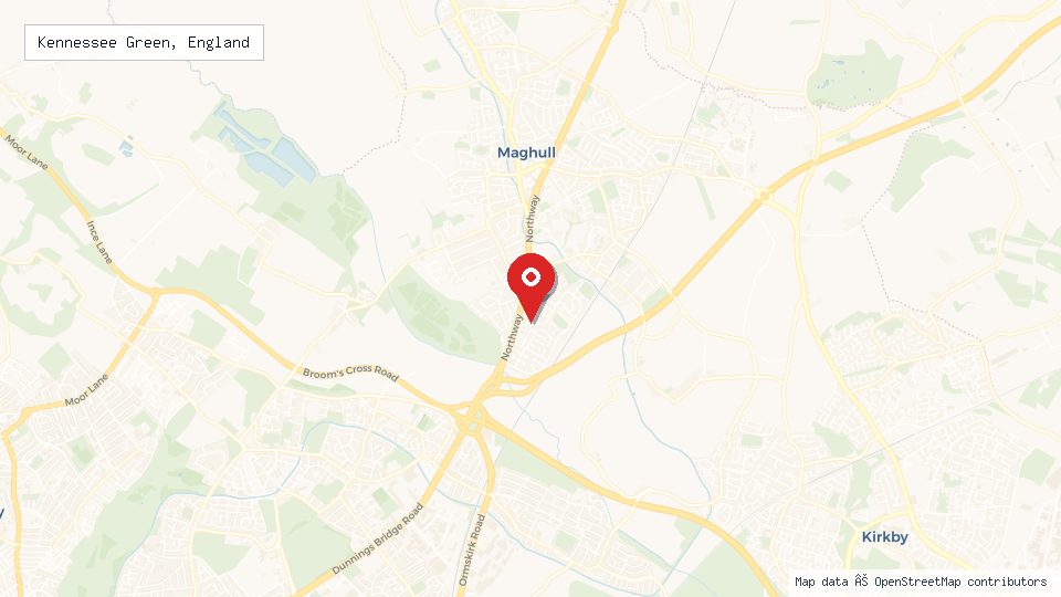 Street map of Kennessee Green, England with location pin
