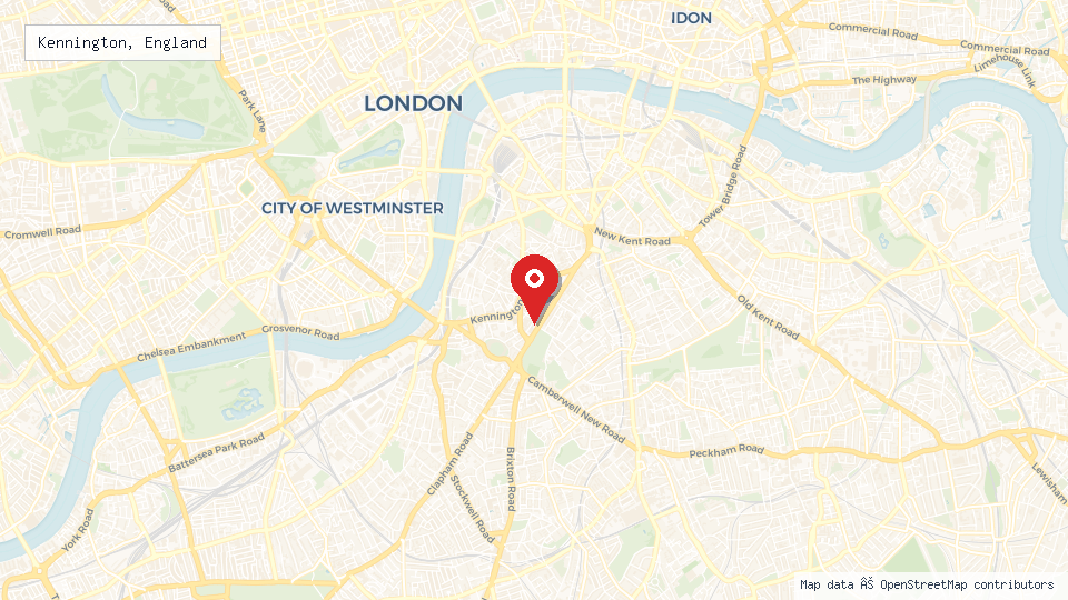 Street map of Kennington, England with location pin