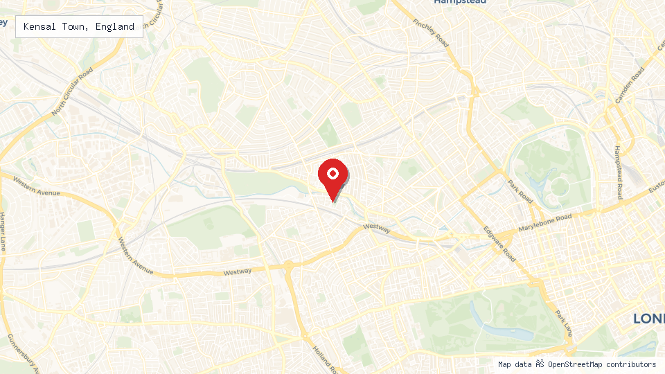 Street map of Kensal Town, England with location pin