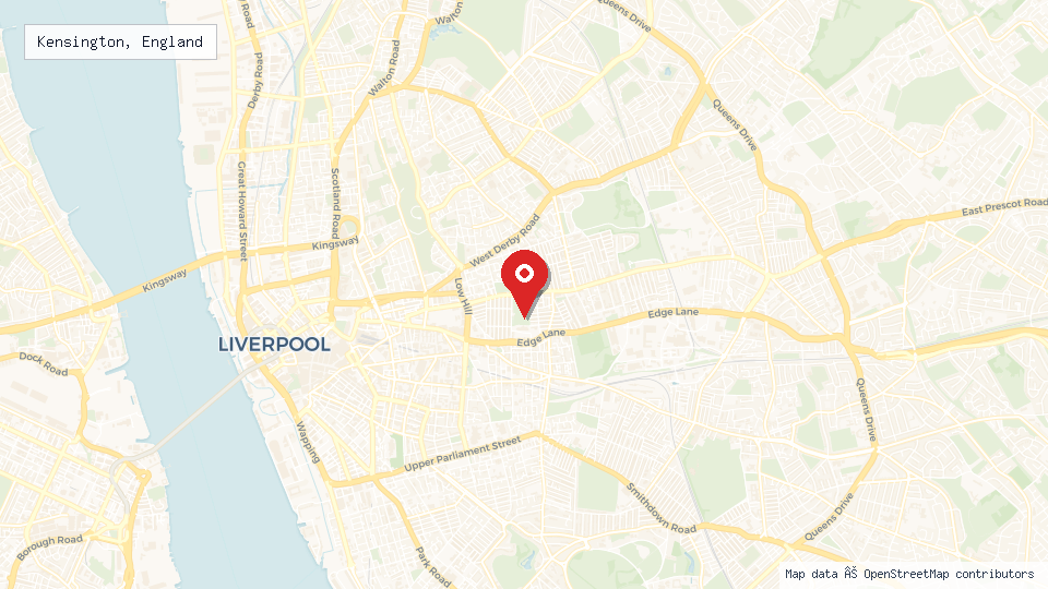 Street map of Kensington, England with location pin