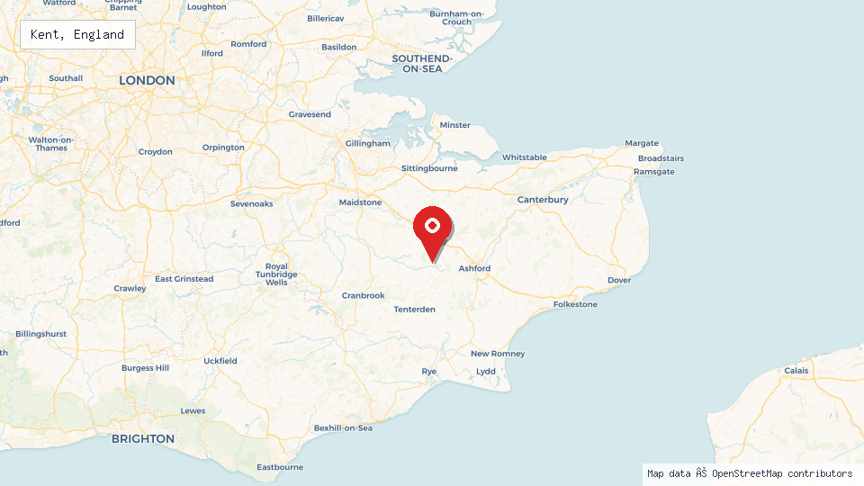 Street map of Kent, England with location pin
