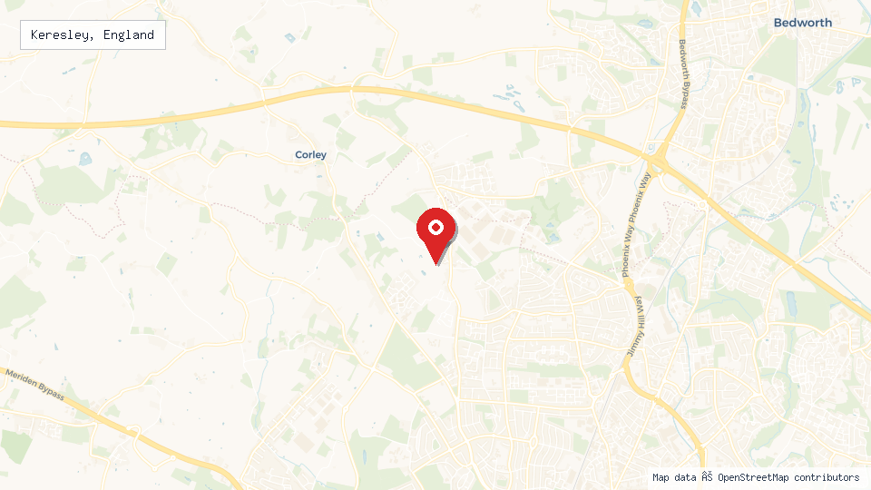 Street map of Keresley, England with location pin
