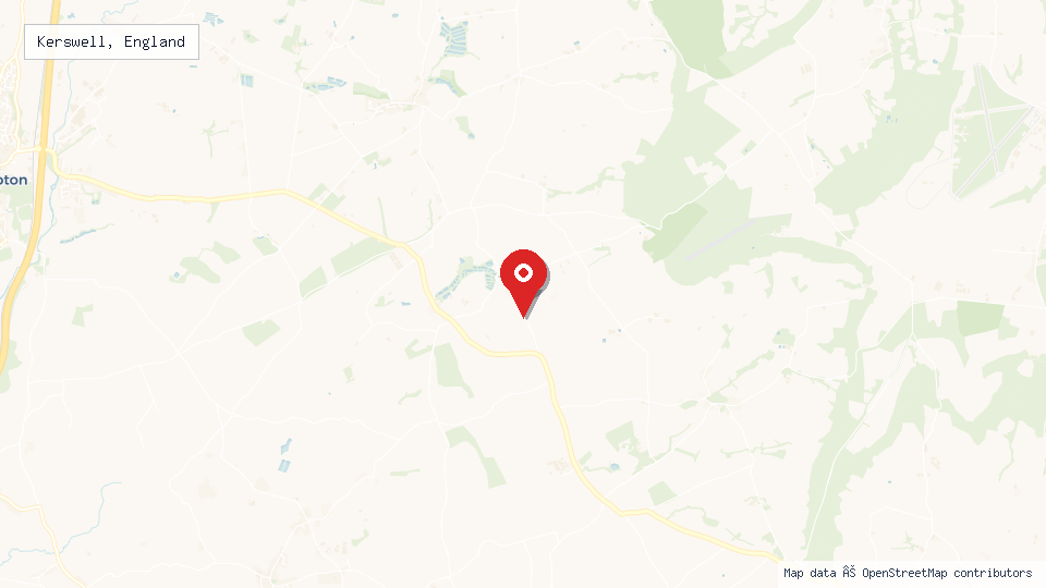 Street map of Kerswell, England with location pin