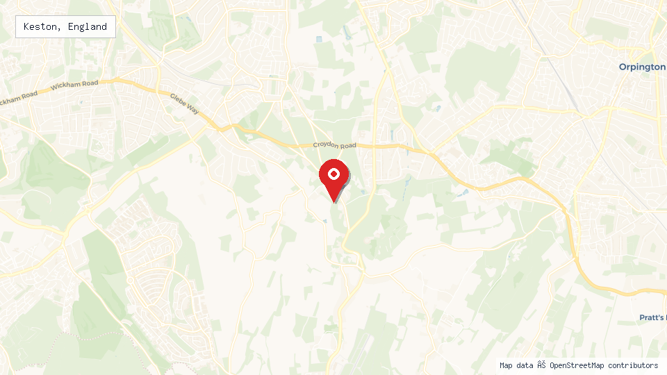 Street map of Keston, England with location pin