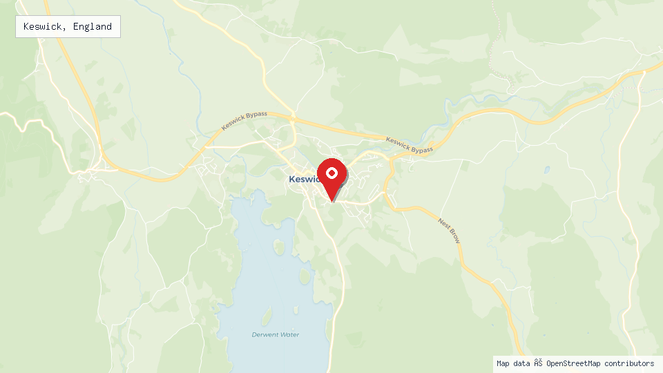 Street map of Keswick, England with location pin