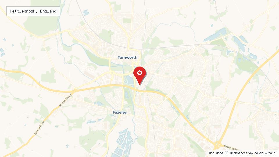 Street map of Kettlebrook, England with location pin