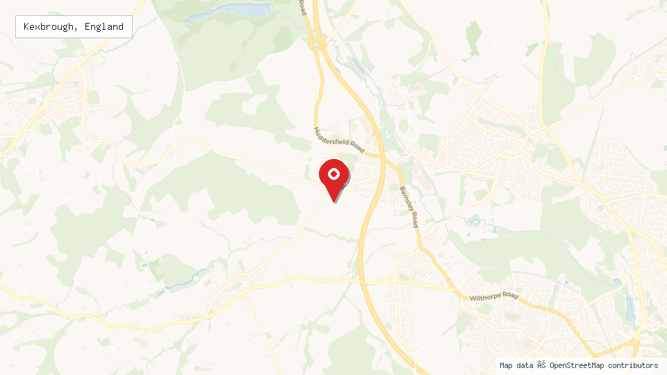 Street map of Kexbrough, England with location pin