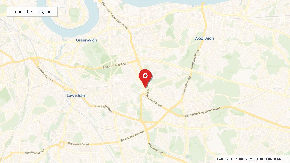 Street map of Kidbrooke, England with location pin