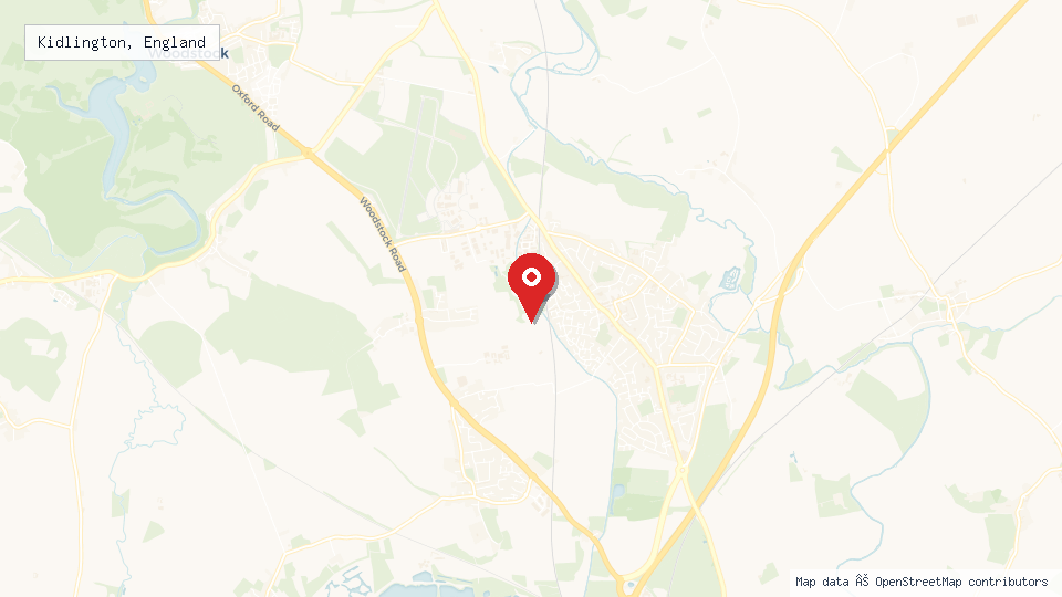 Street map of Kidlington, England with location pin