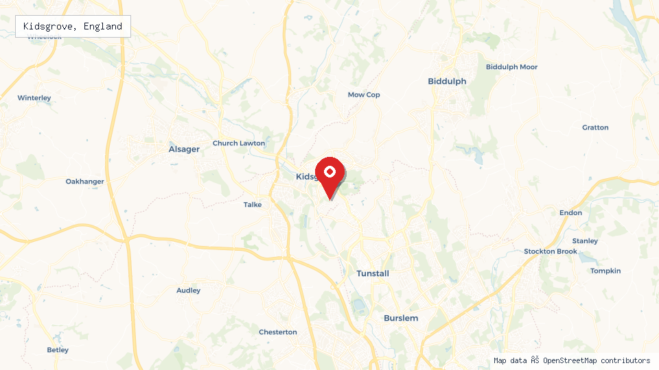 Street map of Kidsgrove, England with location pin