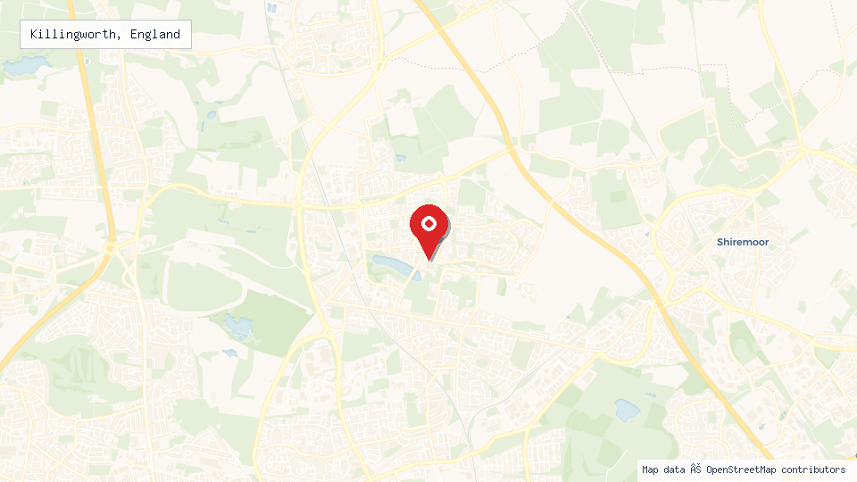 Street map of Killingworth, England with location pin