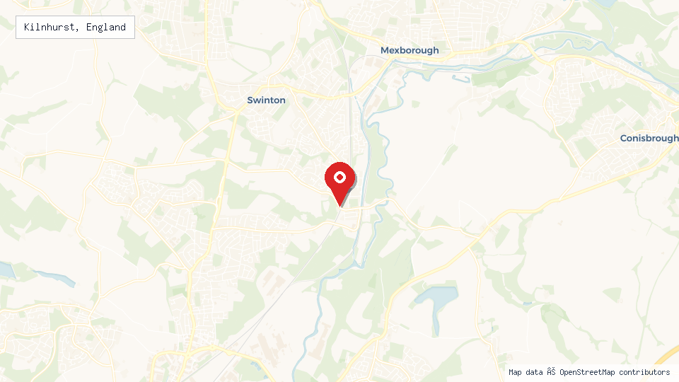 Street map of Kilnhurst, England with location pin